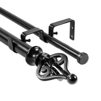 Urbanest Portia Manhattan 1" 5/8" Double Drapery Curtain Window Rod Set - 28" to 48", Black