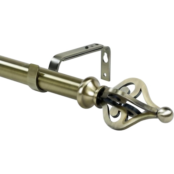 Urbanest Adjustable Single Curtain Rod Set Portia Finials – 1 -Inch Diameter, With Antique Brass Rod, 84–120 Inches