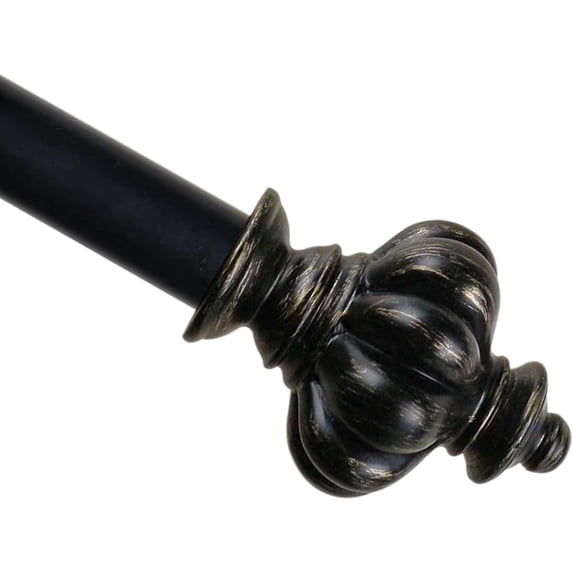 Urbanest Adjustable Single Curtain Rod Set Burnt Gold Regina Finials – 1 - Inch Diameter, With Black Rod, 48–84 Inches