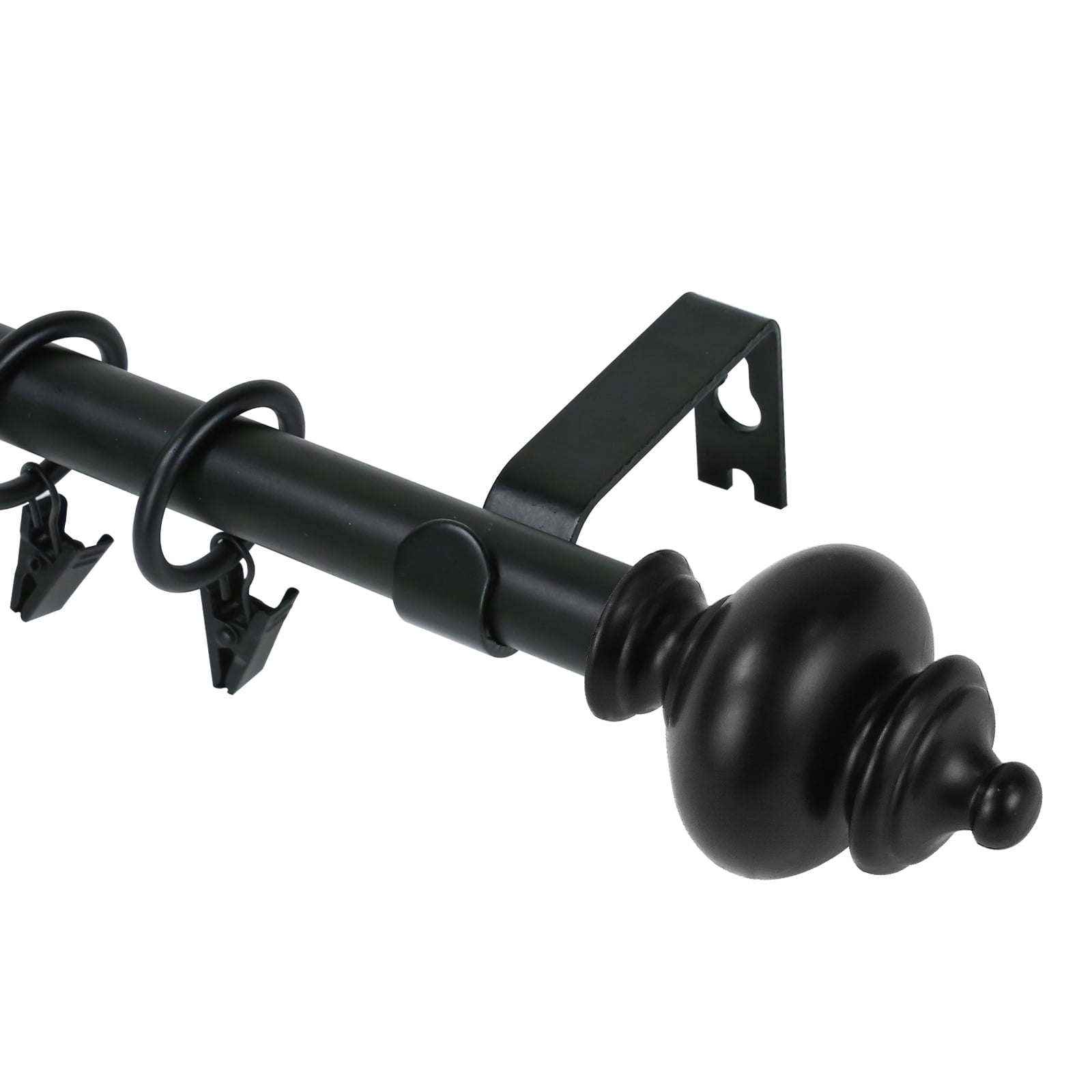 Urbanest Round Urn Curtain Rod Set With 16 Rings, 5/8", 48"-84", Black