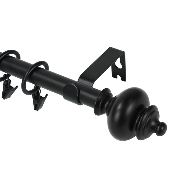 Urbanest Round Urn Curtain Rod Set With 24 Rings, 5/8", 84"-120", Black