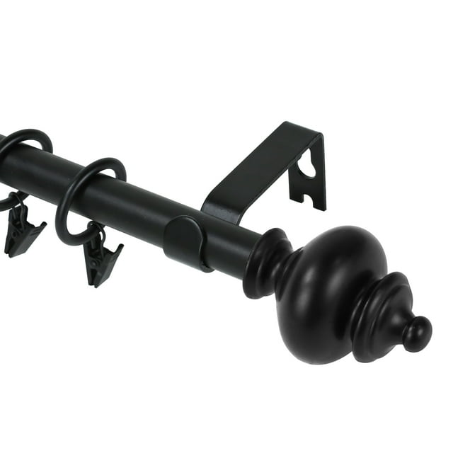 Urbanest Round Urn Curtain Rod Set With 24 Rings, 5/8", 84"-120", Black