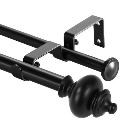 Urbanest Adjustable Double Curtain Rod Set Metal with Decorative Round Urn Finials, Heavy-Duty, 28"-48", Black