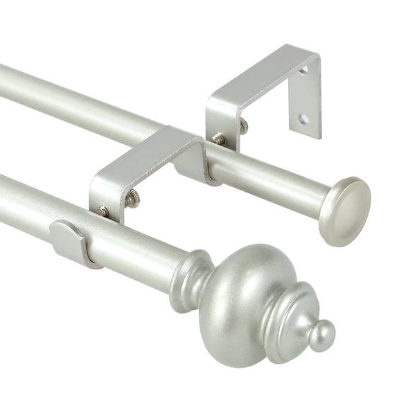 Urbanest Adjustable Double Curtain Rod Set Metal with Decorative Round Urn Finials, Heavy-Duty, 28"-48", Pewter