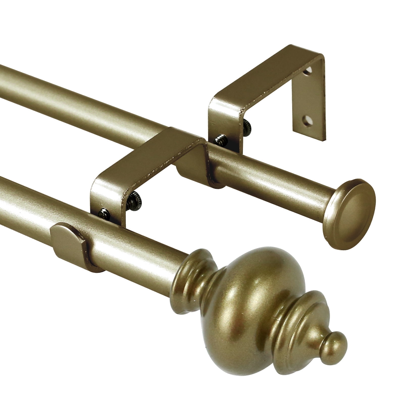 Urbanest Adjustable Double Curtain Rod Set Metal with Decorative Round Urn Finials, Heavy-Duty, 48"-84", Antique Gold