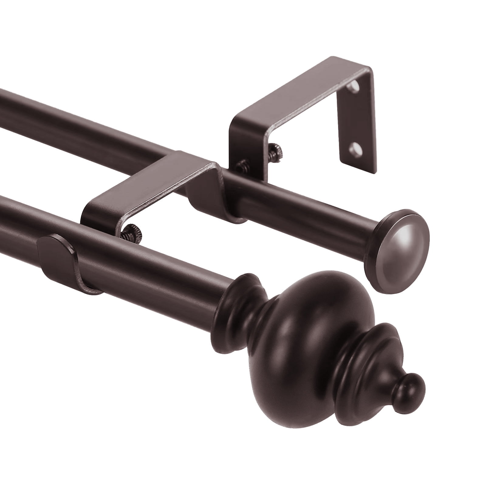 Urbanest Adjustable Double Curtain Rod Set Metal with Decorative Round Urn Finials, Heavy-Duty, 48"-84", Oil-rubbed Bronze (ORB)