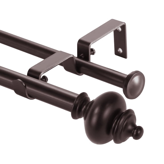 Urbanest Adjustable Double Curtain Rod Set Metal with Decorative Round Urn Finials, Heavy-Duty, 48"-84", Oil-rubbed Bronze (ORB)