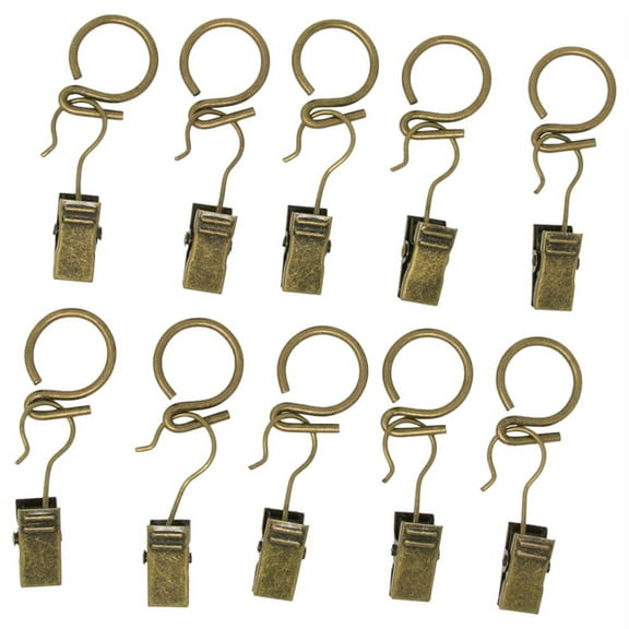 Urbanest 0.5" Metal Curtain Café Rod Rings with Clips, Fits up to 0.5″ Rod – Durable Drapery Rings for Smooth Gliding & Secure Grip, 10 Pieces, Antique Brass