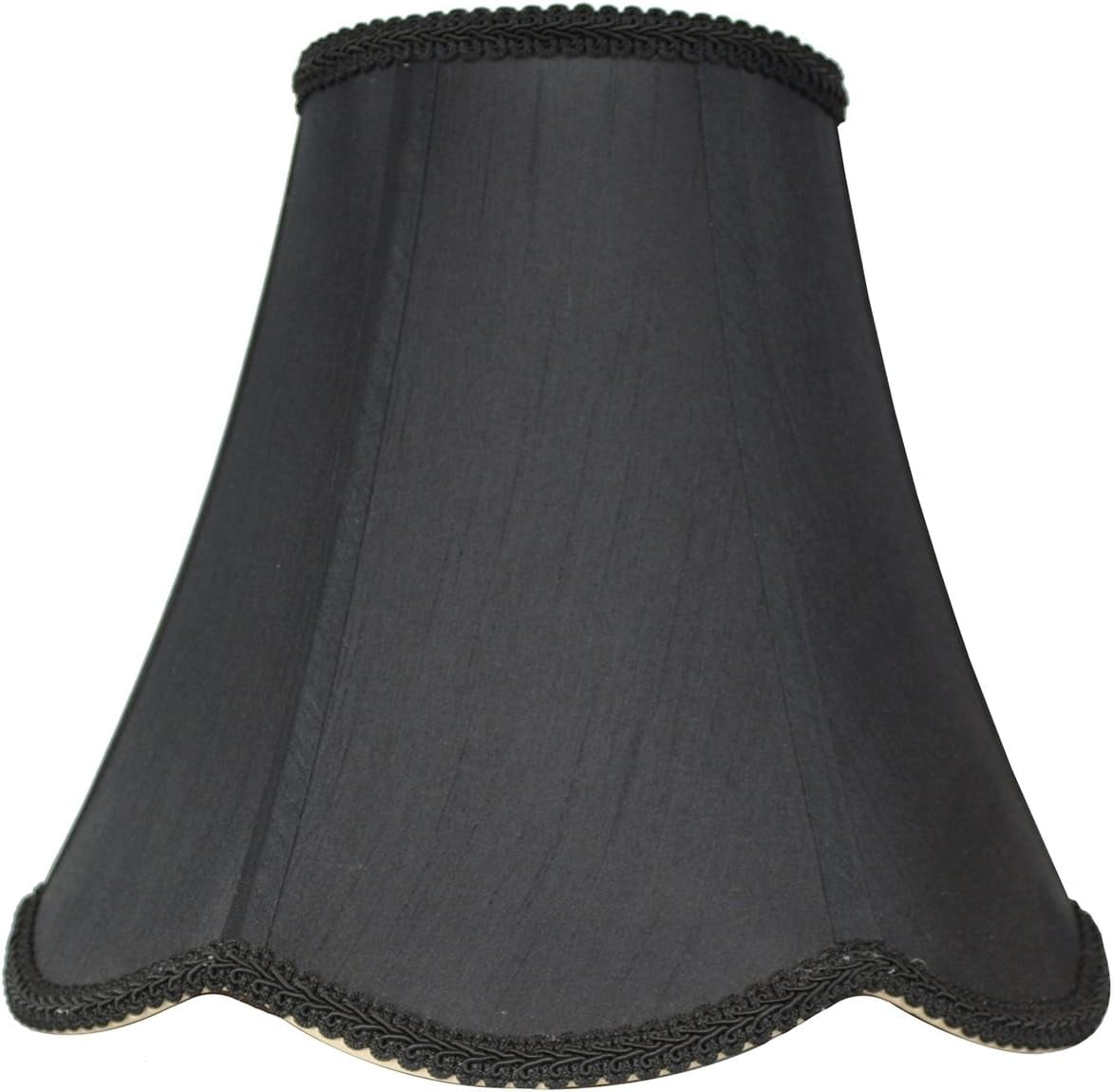 Urbanest Softback Faux Silk Scalloped Bell Drum Lampshade – 6" Top x 12" Bottom x 11" Slant Height – Black Tone – Spider Fitter- 1 Piece