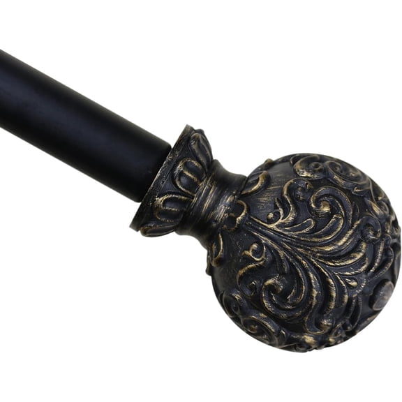 Urbanest Adjustable Single Curtain Rod Set Burnt Gold Scroll Ball Finials – 1 - Inch Diameter, With Black Rod, 28–48 Inches