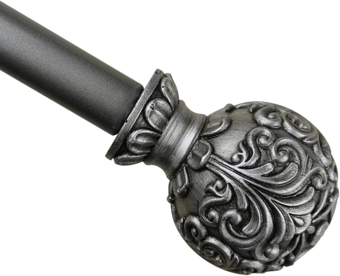Urbanest Adjustable Single Curtain Rod Set Scroll Ball Finials – 1 - Inch Diameter, With Pewter Rod, 48–84 Inches