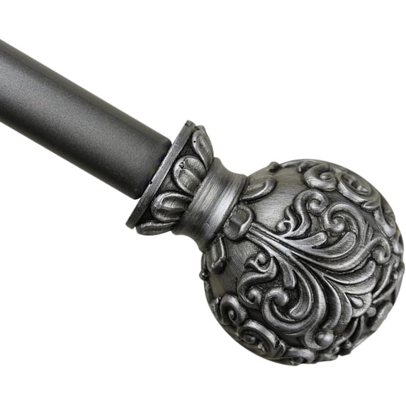 Urbanest Adjustable Single Curtain Rod Set Scroll Ball Finials – 1 - Inch Diameter, With Pewter Rod, 28–48 Inches