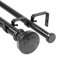 Urbanest Semplice Flat Button 1" 3/4" Double Drapery Curtain Window Rod Set - 28" to 48", Black