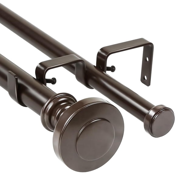 Urbanest Adjustable Double Curtain Rod Set Semplice Flat Button Finials – 1″ Front & 3/4″ Back Rod With Bronze Rod, 28–48 Inches
