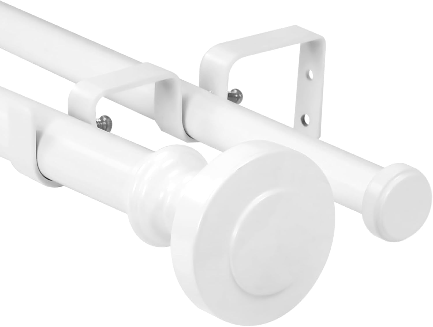 Urbanest Adjustable Double Curtain Rod Set Semplice Flat Button Finials – 1″ Front & 3/4″ Glossy White Rod With Black Rod, 48–84 Inches