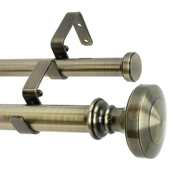 Urbanest Semplice Flat Button 1" 3/4" Double Drapery Curtain Window Rod Set - 84" to 120", Antique Brass