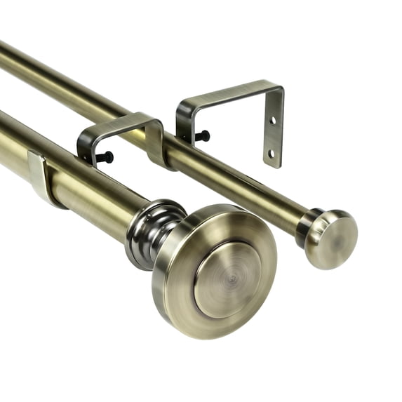 Urbanest Semplice Flat Button 1" 5/8" Double Drapery Curtain Window Rod Set - 48" to 84", Antique Brass