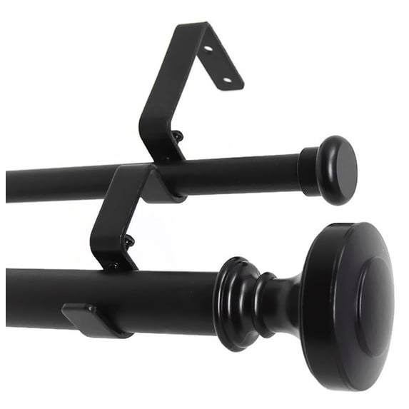 Urbanest Semplice Flat Button 1" 5/8" Double Drapery Curtain Window Rod Set - 48" to 84", Black