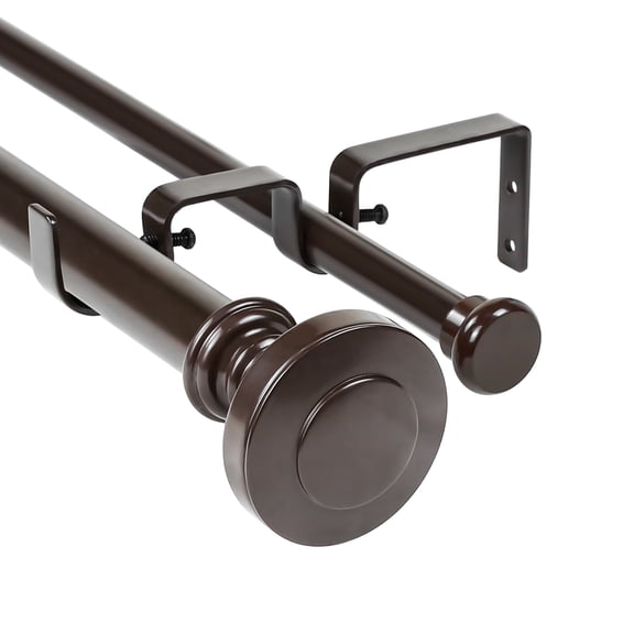 Urbanest Semplice Flat Button 1" 5/8" Double Drapery Curtain Window Rod Set - 48" to 84", Bronze