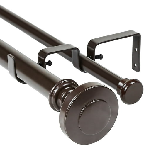 Urbanest Semplice Flat Button 1" 5/8" Double Drapery Curtain Window Rod Set - 48" to 84", Bronze