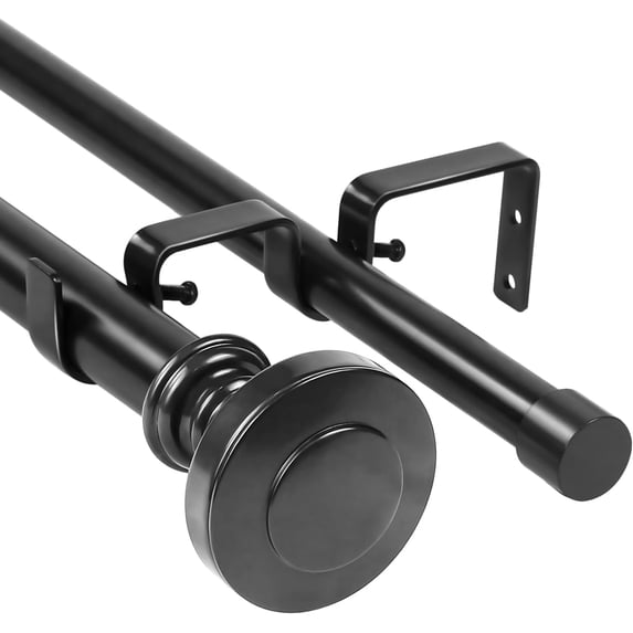 Urbanest Adjustable Double Curtain Rod Set Semplice Manhattan Finials – 1″ Front & 3/4″ Back Rod With Black Rod, 48–84 Inches