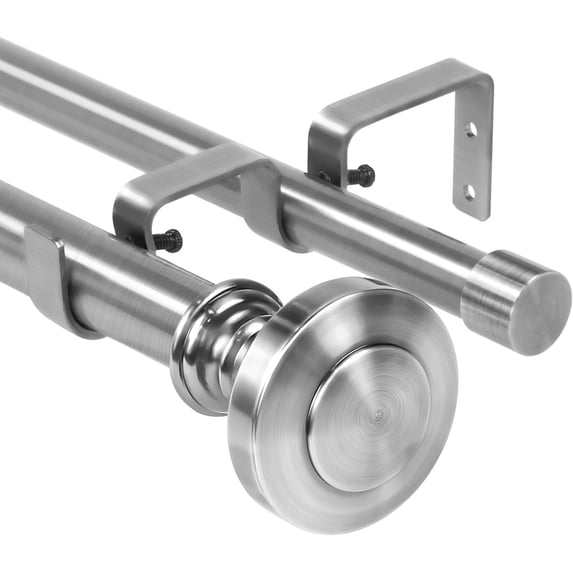 Urbanest Adjustable Double Curtain Rod Set Semplice Manhattan Finials – 1″ Front & 3/4″ Back Rod With Brushed Steel Rod, 48–84 Inches