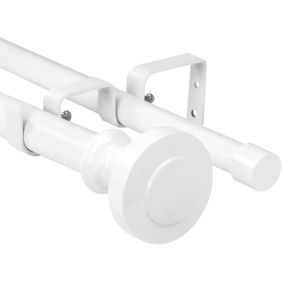 Urbanest Adjustable Double Curtain Rod Set Semplice Manhattan Finials – 1″ Front & 3/4″ Back Rod With Glossy White Rod, 48–84 Inches