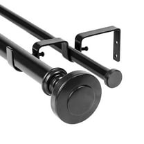 Urbanest Semplice Manhattan 1" 5/8" Double Drapery Curtain Window Rod Set - 28" to 48", Black