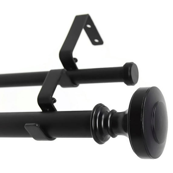 Urbanest Semplice Manhattan 1" 5/8" Double Drapery Curtain Window Rod Set - 28" to 48", Black