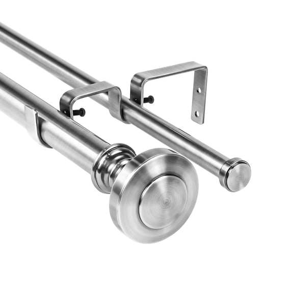 Urbanest Semplice Manhattan 1" 5/8" Double Drapery Curtain Window Rod Set - 28" to 48", Brushed Steel