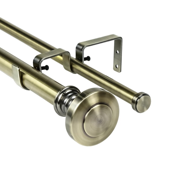 Urbanest Semplice Manhattan 1" 5/8" Double Drapery Curtain Window Rod Set - 84" to 120", Antique Brass