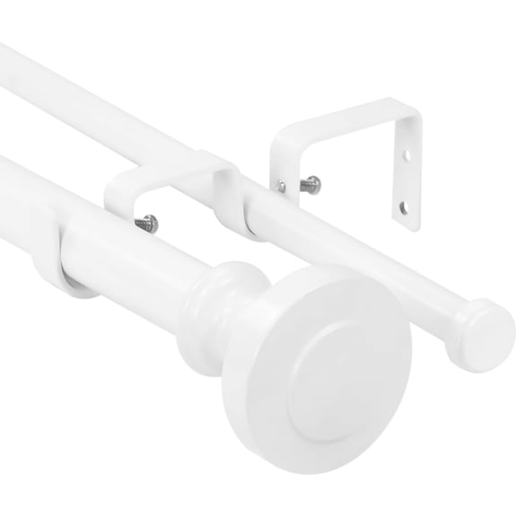 Urbanest Adjustable Double Curtain Rod Set Semplice Manhattan Finials – 1″ Front & 5/8″ Back Rod With Glossy White Rod, 84–120 Inches
