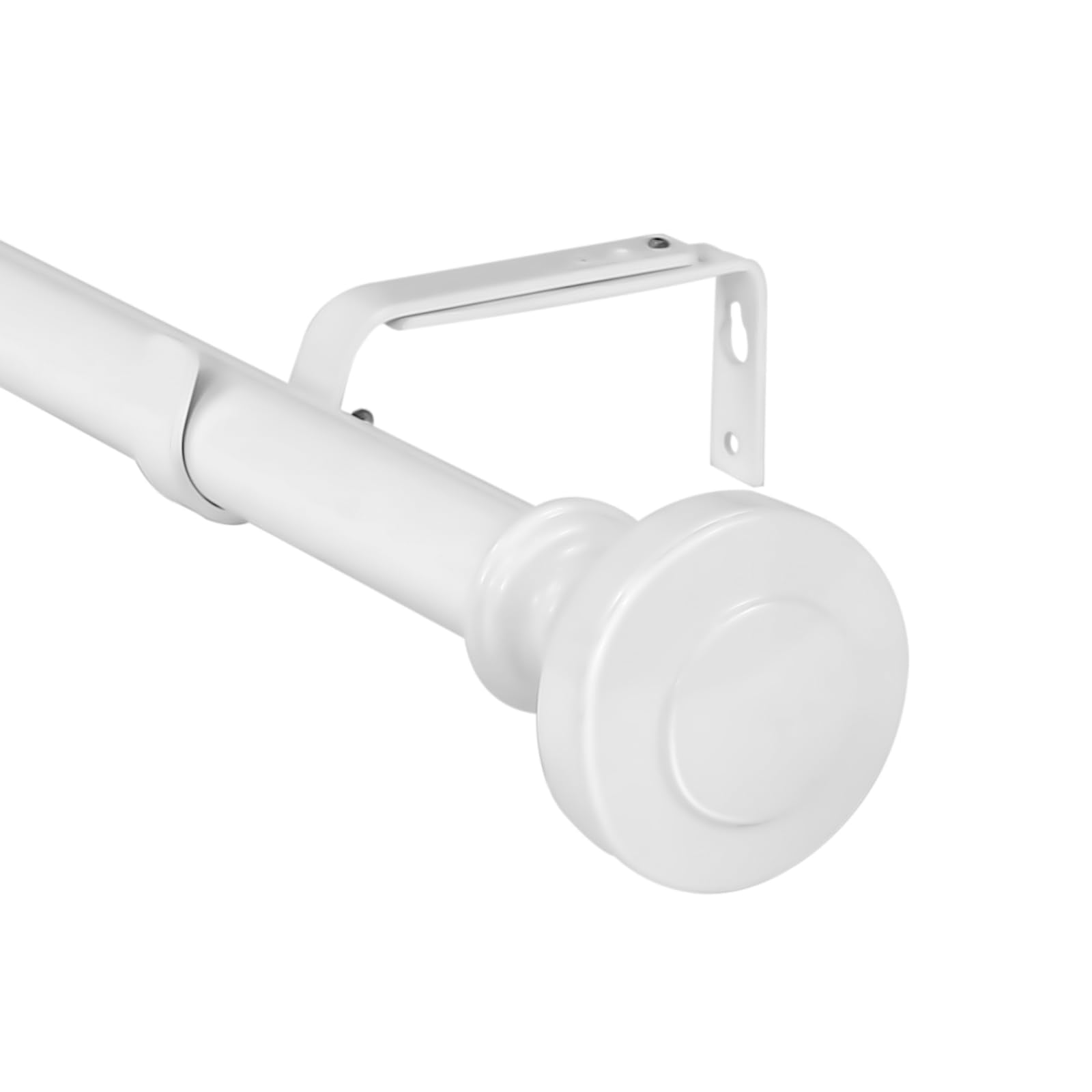 Glossy White Adjustable Steel Curtain Rod with Decorative Finials