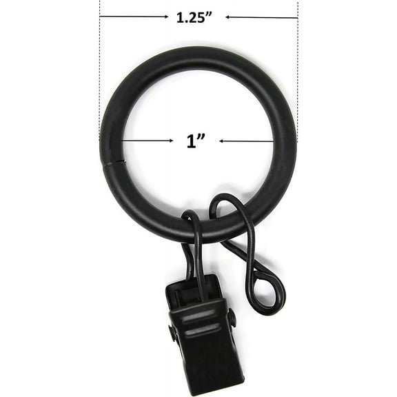 Urbanest 1" Metal Curtain Rings With Clips and Eyelets, Matte Black, Set of 20