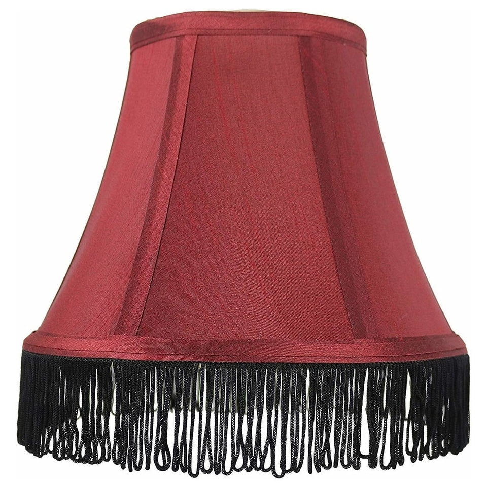 Burgundy Silk Bell Lamp Shade with Black Fringe, 9-inch