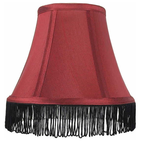 Urbanest Silk Bell Lamp Shade, 5x9x7", Burgundy With Black Fringe