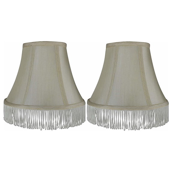 Urbanest Silk Bell Lamp Shade, 5x9x7", Cream With White Fringe, Set of 2
