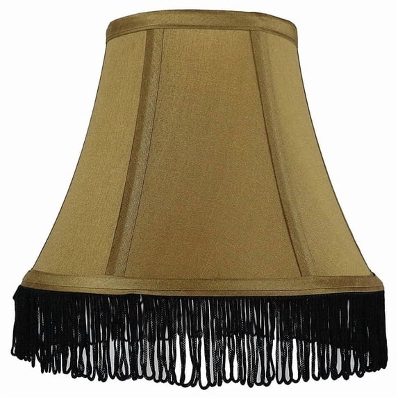 Urbanest Silk Bell Lamp Shade, 5x9x7", Gold With Black Fringe
