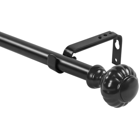 Urbanest Adjustable Single Curtain Rod Set Doorknob Finials – 1 -Inch Diameter, With Black Rod, 84–120 Inches