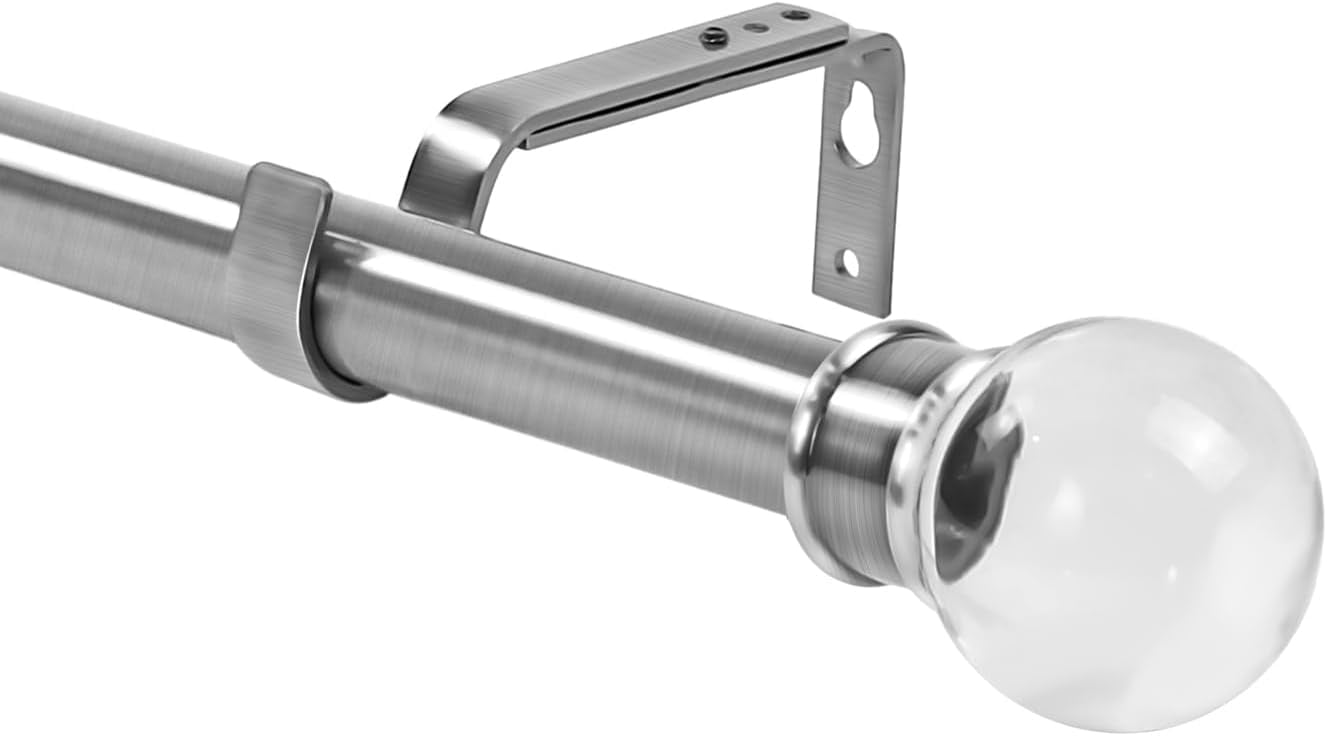 Urbanest Adjustable Single Curtain Rod Set Crystal Ball Finials – 1 -Inch Diameter, With Brushed Steel Rod, 28–48 Inches