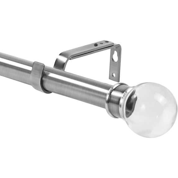 Urbanest Adjustable Single Curtain Rod Set Crystal Ball Finials – 1 -Inch Diameter, With Brushed Steel Rod, 28–48 Inches