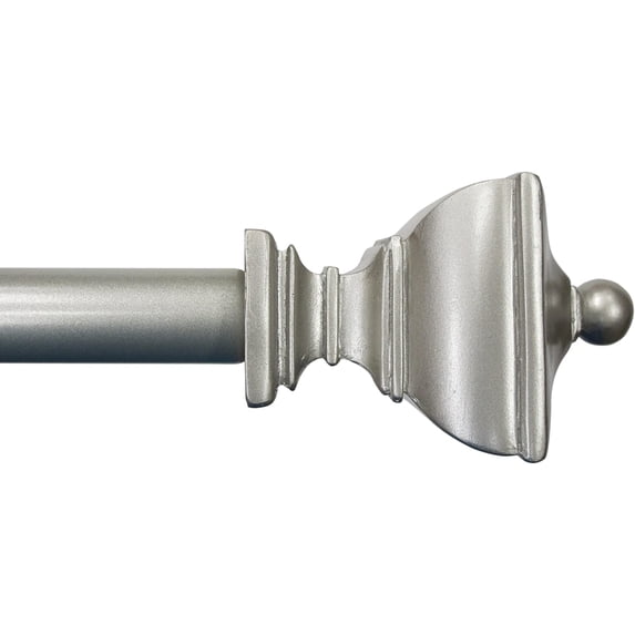 Urbanest Adjustable Single Curtain Rod Set With Square Urn Finials – 3/4-Inch Diameter, With Pewter Rod, 28–48 Inches