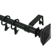 Urbanest Single Curtain Rod with 8 Clip Rings & Decorative Square Urn Finials – Classic Metal Window Drapery Rod Set, Heavy-Duty & Adjustable, 5/8" Diameter, 28" to 48", Matte Black