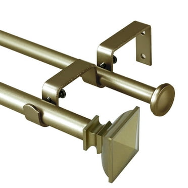 Urbanest Adjustable Double Curtain Rod Set Metal with Decorative Square Urn Finials, Heavy-Duty