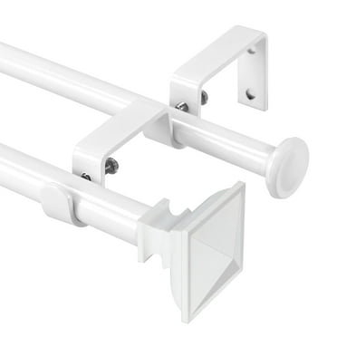 Urbanest Adjustable Double Curtain Rod Set Metal with Decorative Square Urn Finials, Heavy-Duty