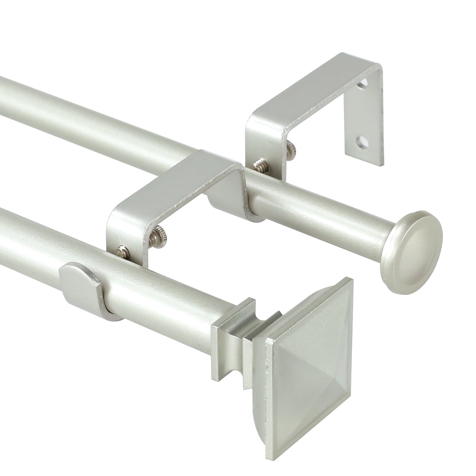 Urbanest Adjustable Double Curtain Rod Set Metal with Decorative Square Urn Finials, Heavy-Duty