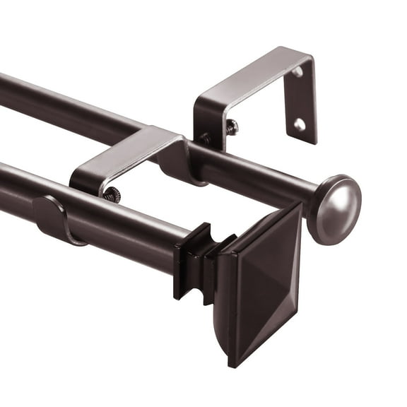 Urbanest Adjustable Double Curtain Rod Set Metal with Decorative Square Urn Finials, Heavy-Duty