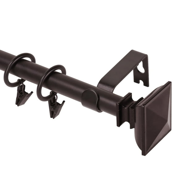 Urbanest Single Curtain Rod with 24 Clip Rings & Decorative Square Urn Finials – Classic Metal Window Drapery Rod Set, Heavy-Duty & Adjustable, 5/8" Diameter, 84" to 120", Oil-rubbed Bronze (ORB)
