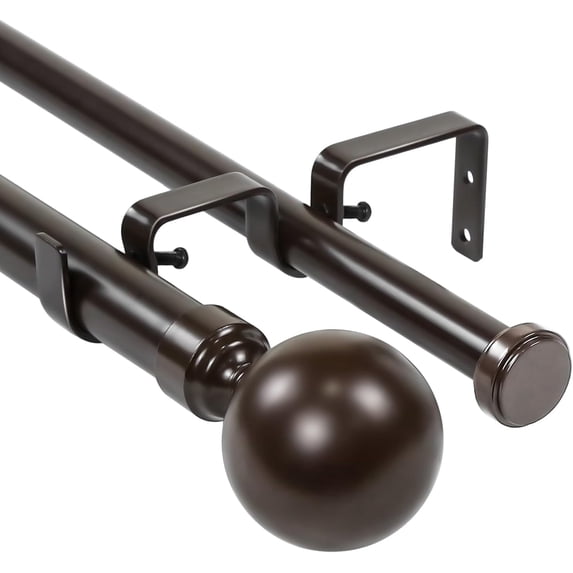 Urbanest Adjustable Double Curtain Rod Set Steel Ball Flat Button Finials – 1″ Front & 3/4 Back Rod With Bronze Rod, 28–48 Inches
