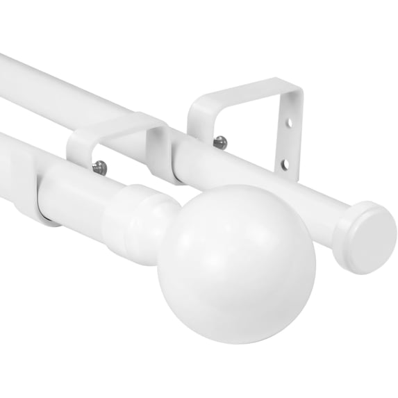 Urbanest Adjustable Double Curtain Rod Set Steel Ball Flat Button Finials – 1″ Front & 3/4 Back Rod With Glossy White Rod, 84–120 Inches